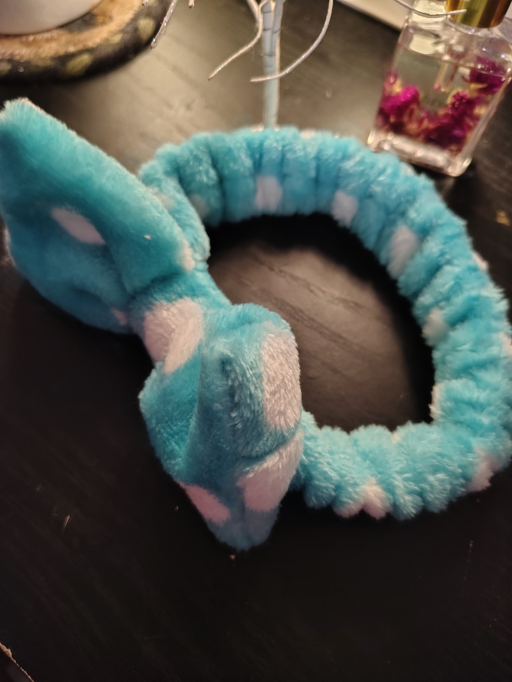 Plush Polka Dot Blue Kids Headband - Soft Bunny Ear Hairband